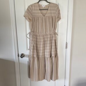 Striped Tan Midi Dress